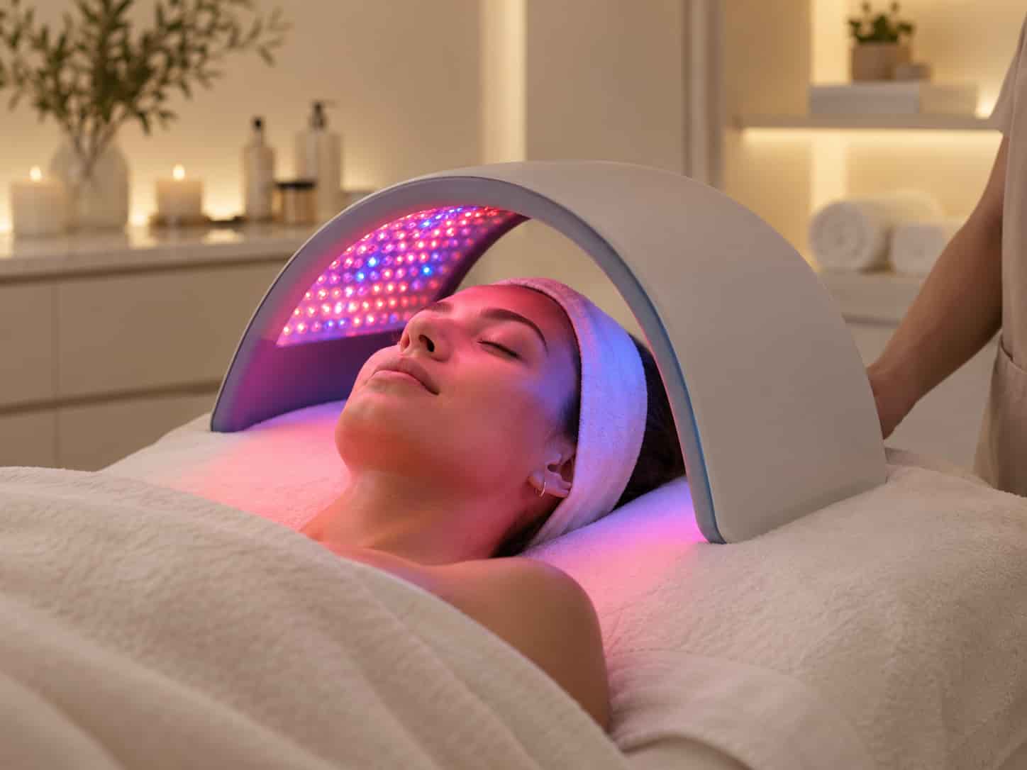 Client receiving Celluma LED light therapy